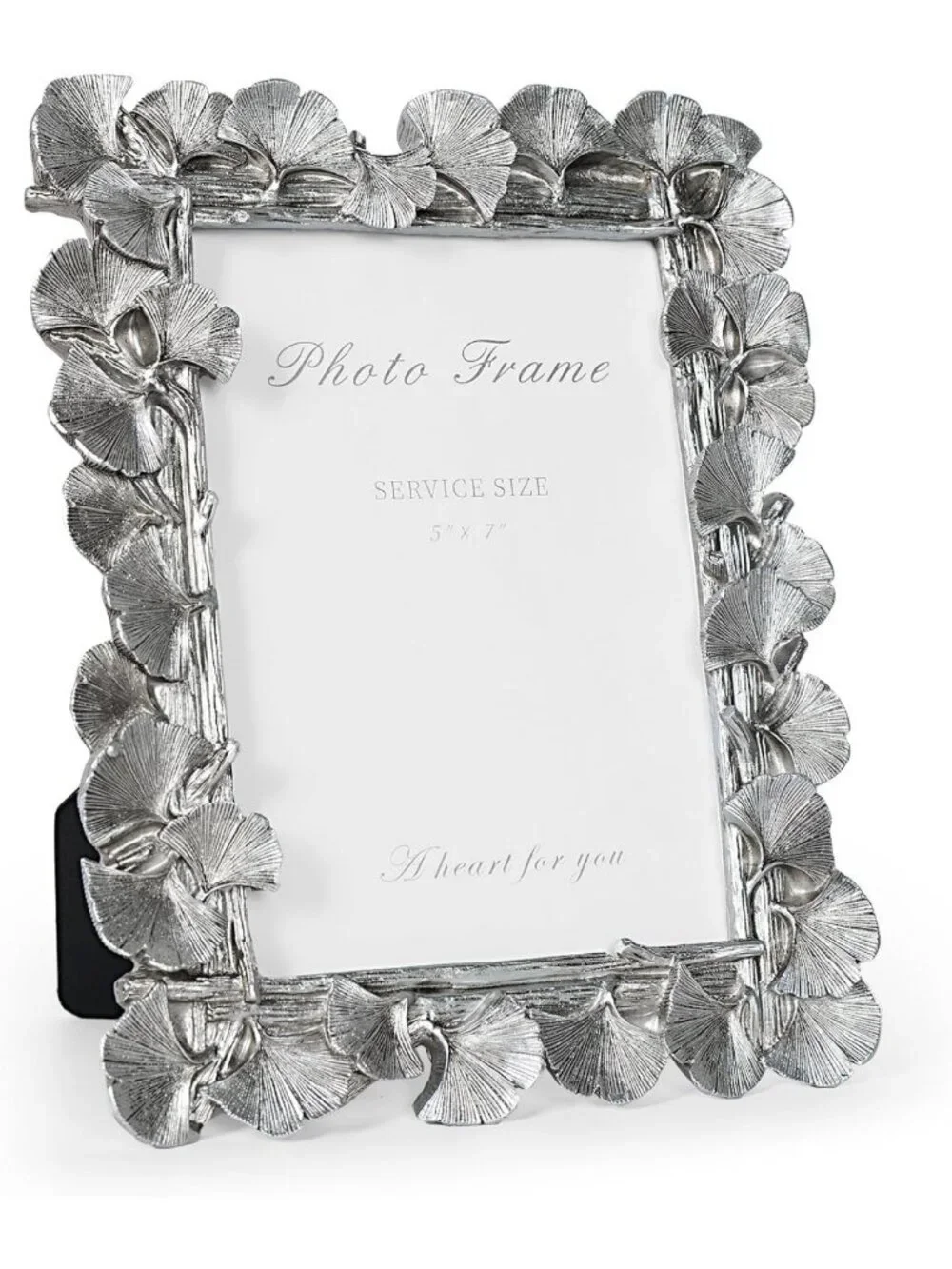 Vintage Silver 5x7 Picture Frame, Ornate Leaf Design, Handcrafted Resin, Retro
